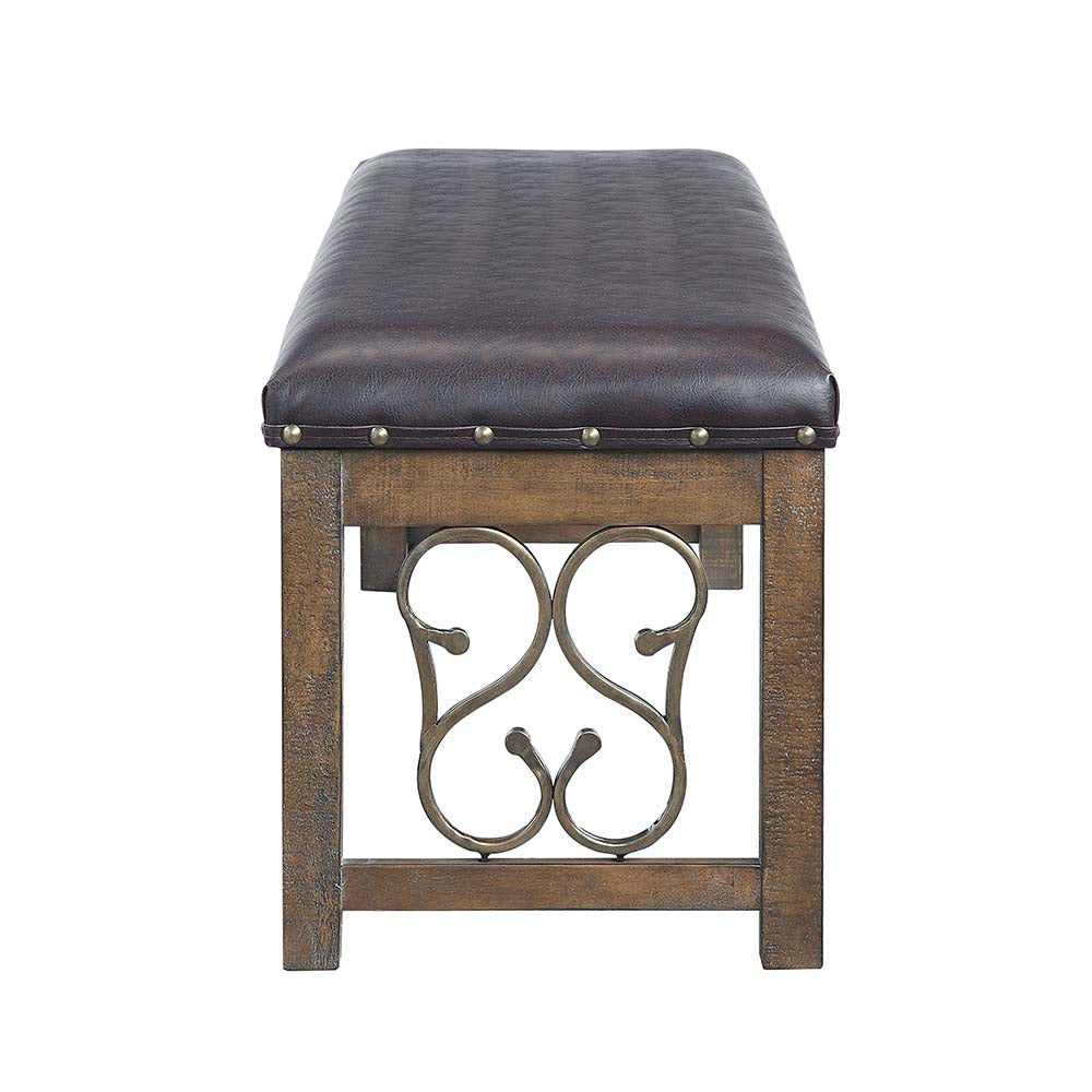 Raphaela Black Synthetic Leather & Weathered Cherry Finish Bench