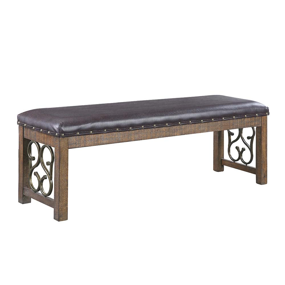 Raphaela Black Synthetic Leather & Weathered Cherry Finish Bench