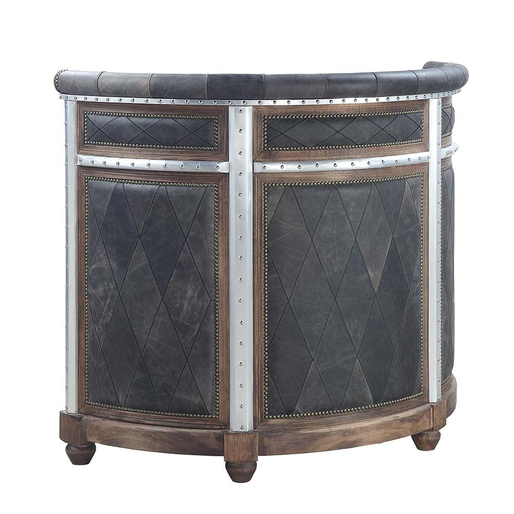 Rahma Antique Ebony Top Grain Leather & Aluminum Bar Table