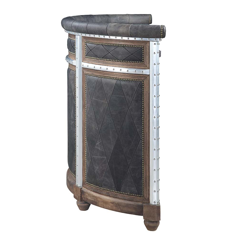 Rahma Antique Ebony Top Grain Leather & Aluminum Bar Table