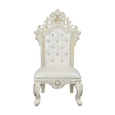 Adara Pearl White Synthetic Leather & Antique White Finish Side Chair (Set-2)