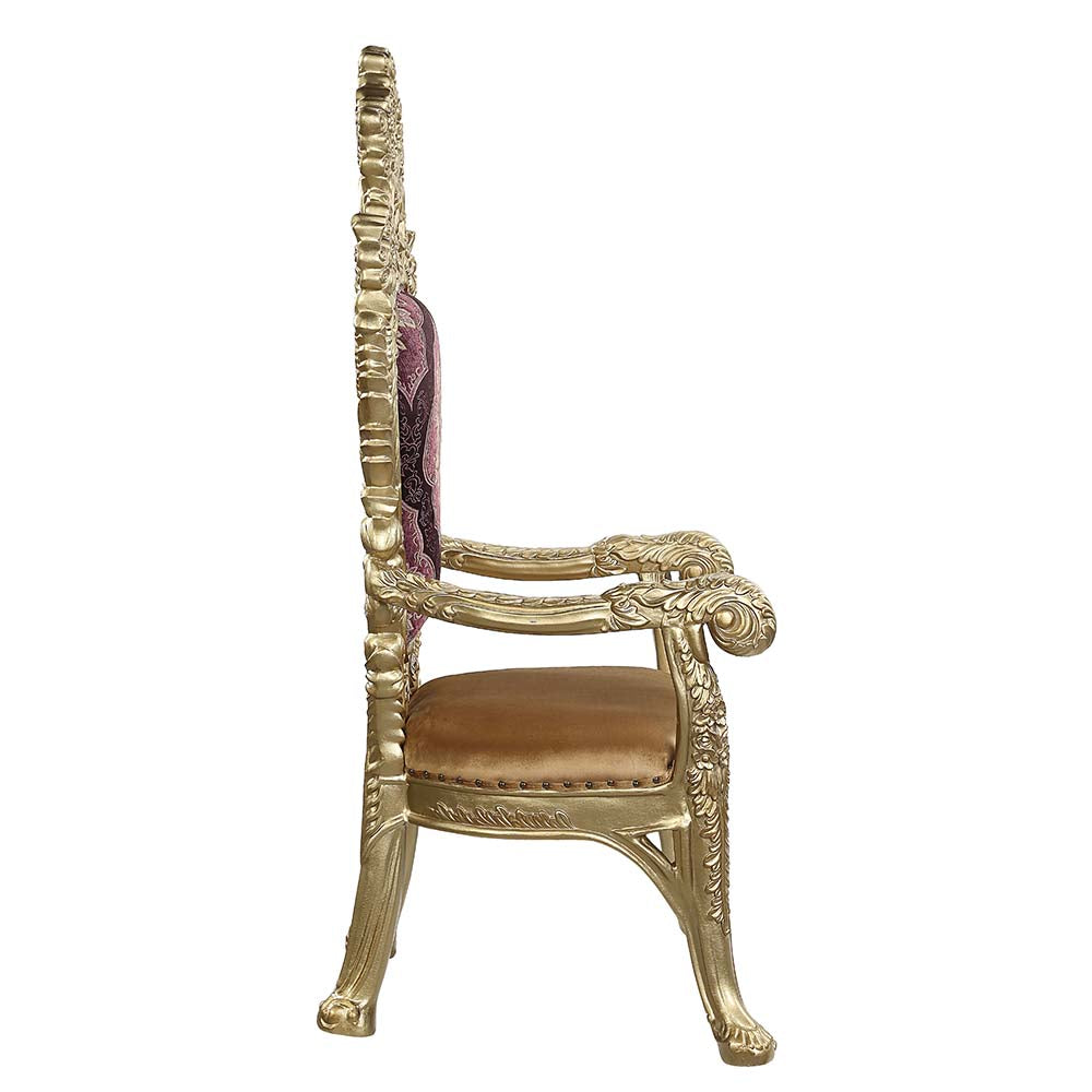 Bernadette Pattern Fabric & Gold Finish Arm Chair (Set-2)