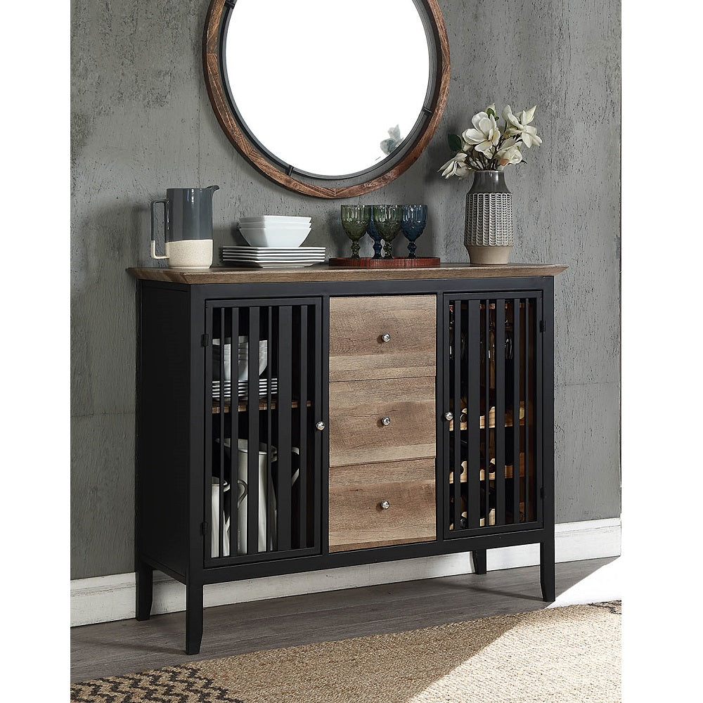 Zudora Antique Oak & Sandy Black Finish Server