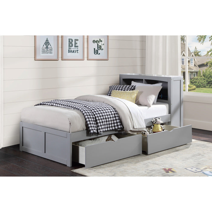 Orion Gray Twin Bookcase Bed With Storage Boxes