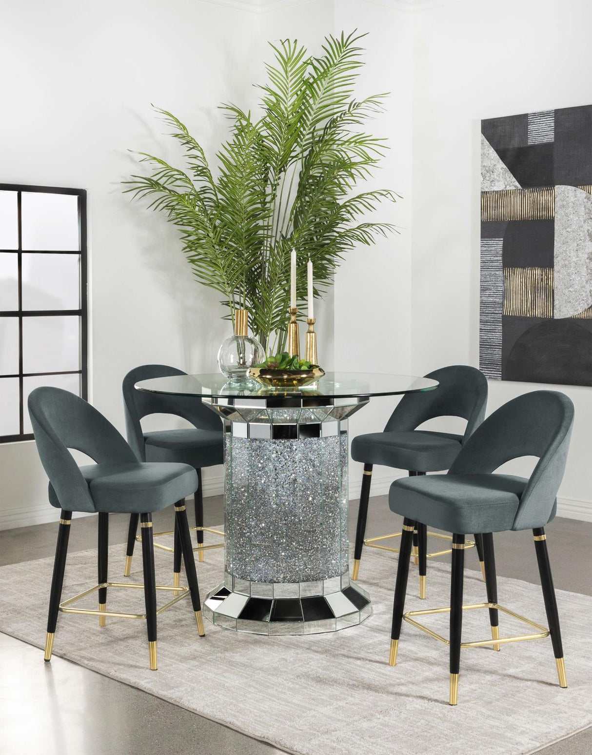 Ellie Mirror Round Counter Height Dining Room Set