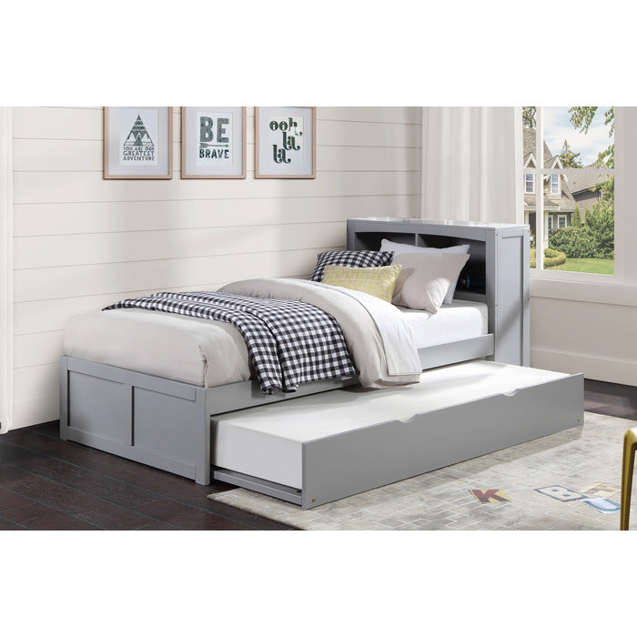 Orion Gray Twin Bookcase Bed With Trundle