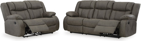 First Base Reclining Living Room Set In Gunmetal