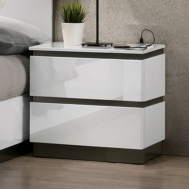 Birsfelden White/Metallic Gray Night Stand