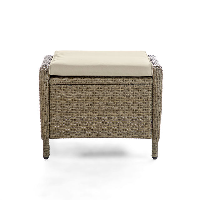 Mackay Beige/Natural Teak Ottoman