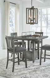 Hallanden Gray Rectangular Extendable Counter Height Dining Room Set