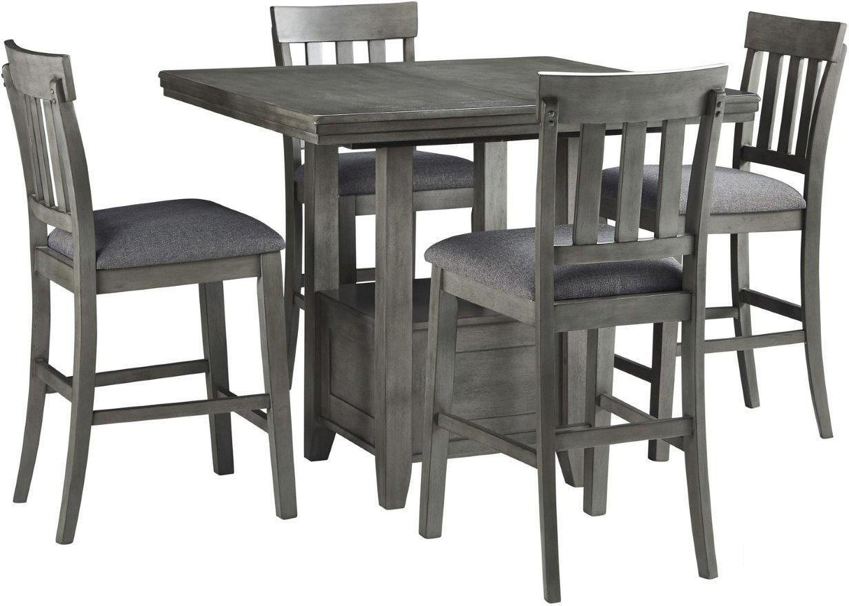 Hallanden Gray Rectangular Extendable Counter Height Dining Room Set