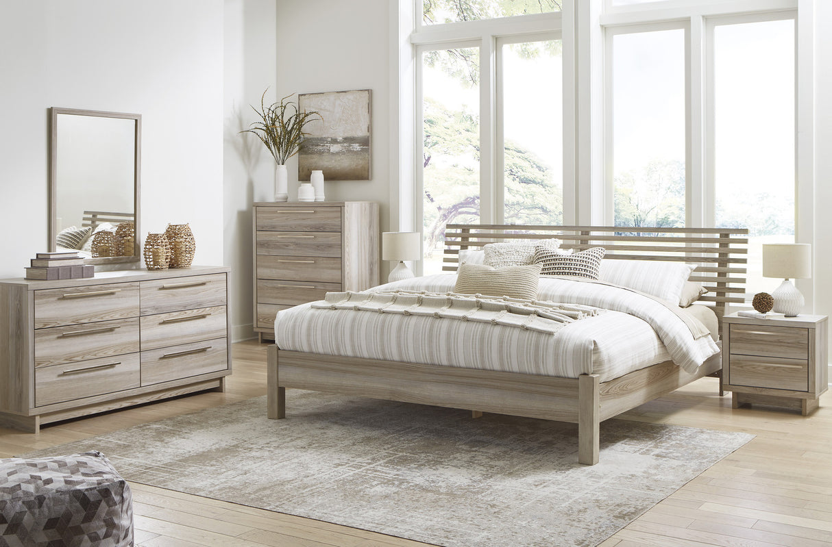 Hasbrick Tan Slat Panel Bedroom Set with Footboard