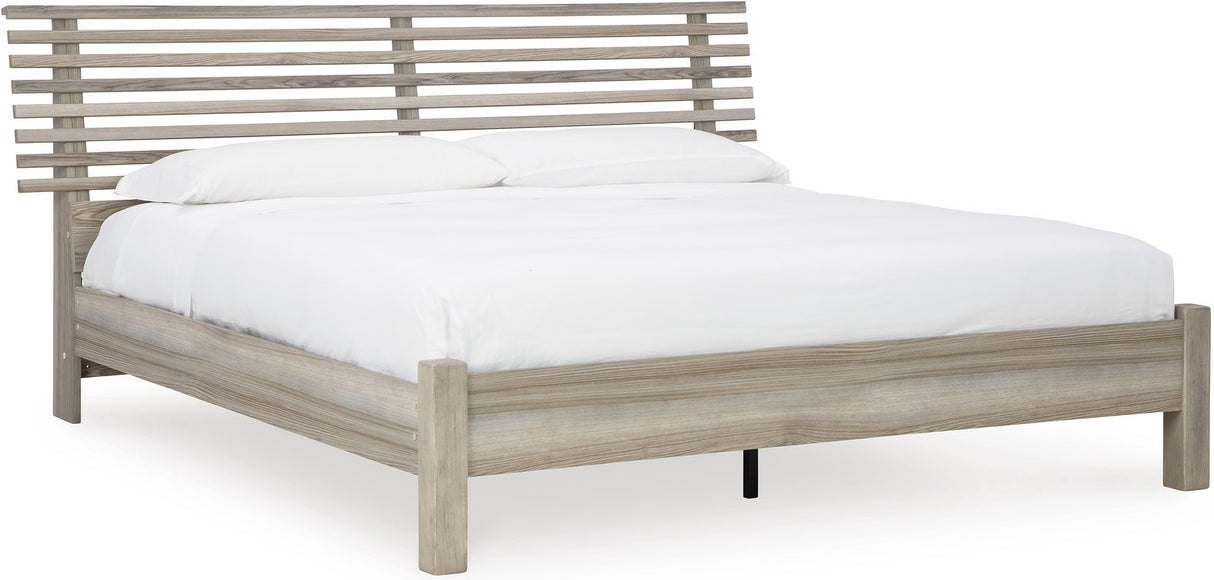 Hasbrick Tan Slat Panel Bedroom Set with Footboard