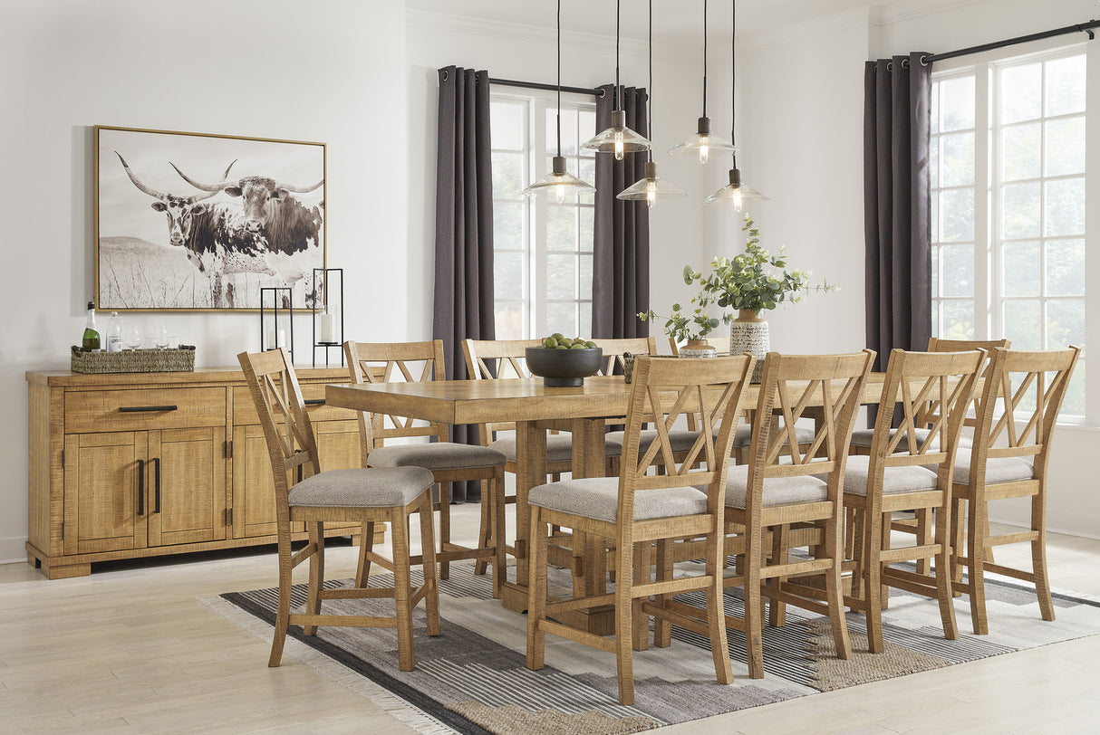 Havonplane Distressed Light Brown Pine Extendable Counter Height Dining Room Set