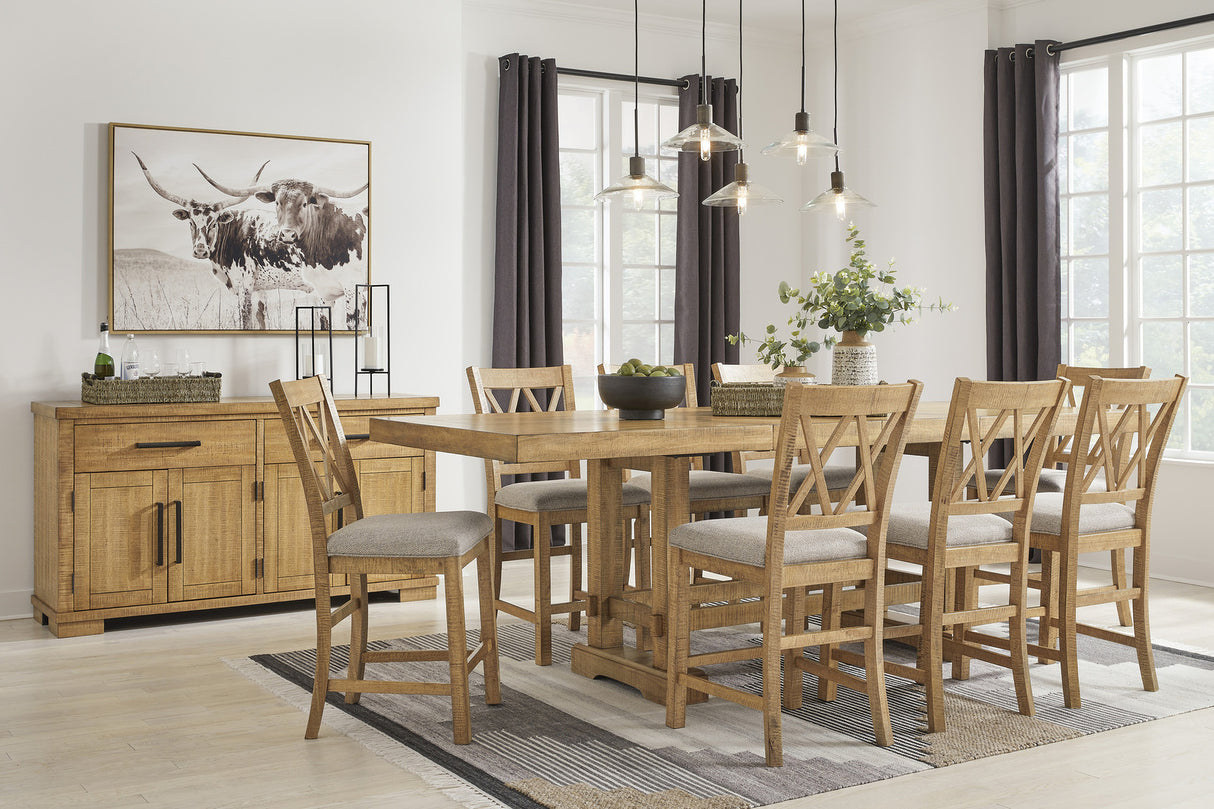 Havonplane Distressed Light Brown Pine Extendable Counter Height Dining Room Set