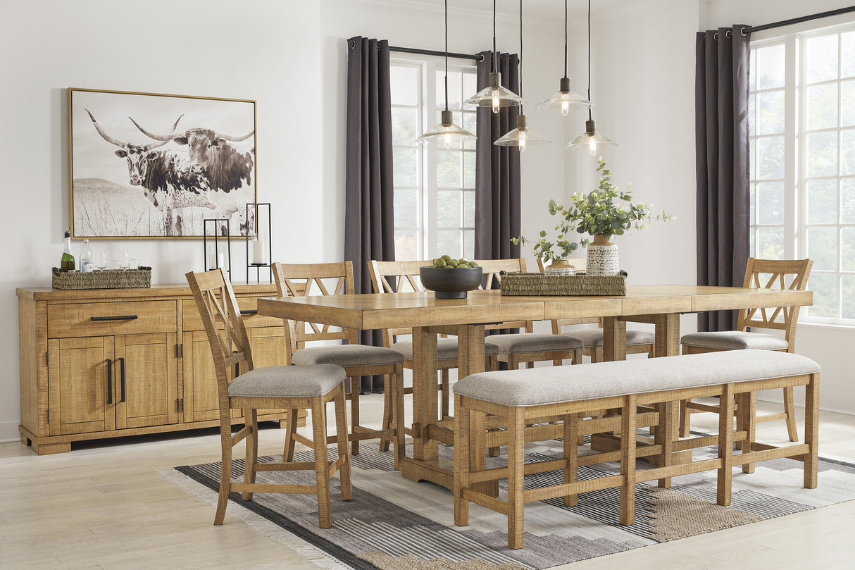 Havonplane Distressed Light Brown Pine Extendable Counter Height Dining Room Set