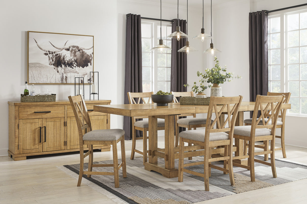 Havonplane Distressed Light Brown Pine Extendable Counter Height Dining Room Set