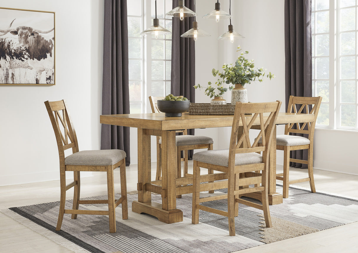 Havonplane Distressed Light Brown Pine Extendable Counter Height Dining Room Set