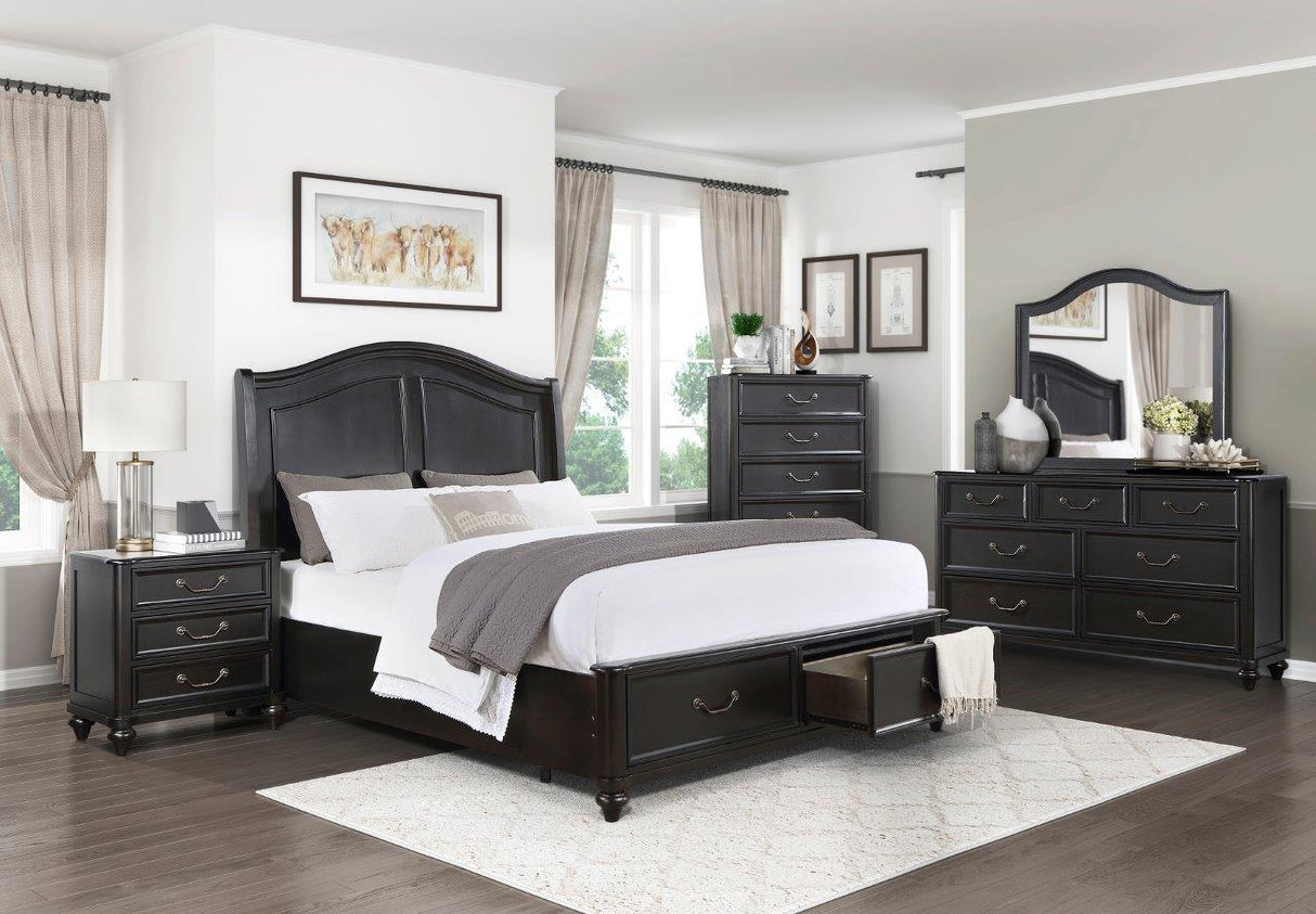 Herman Charcoal Brown Platform Bedroom Set with Footboard Storage