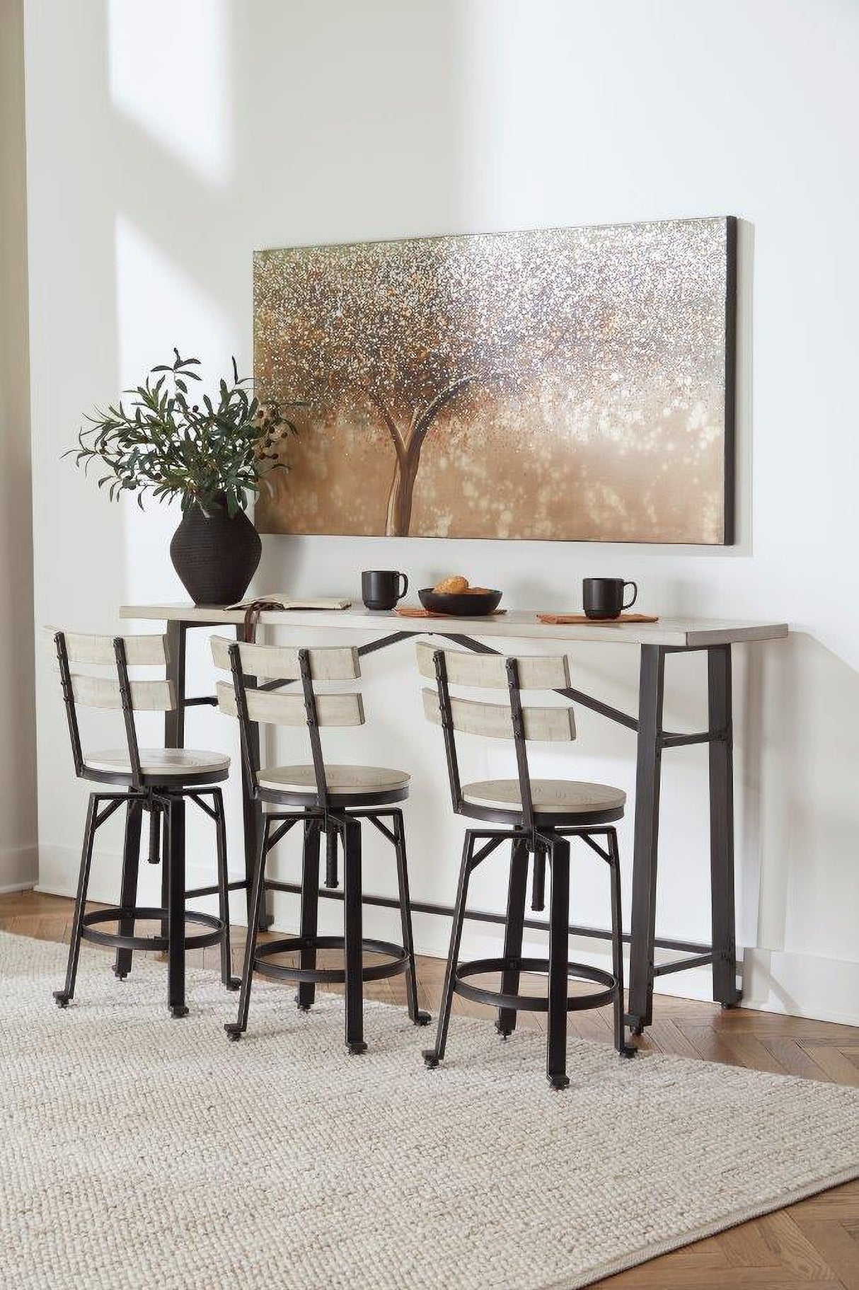 Karisslyn Whitewash And Black Counter Height Dining Room Set