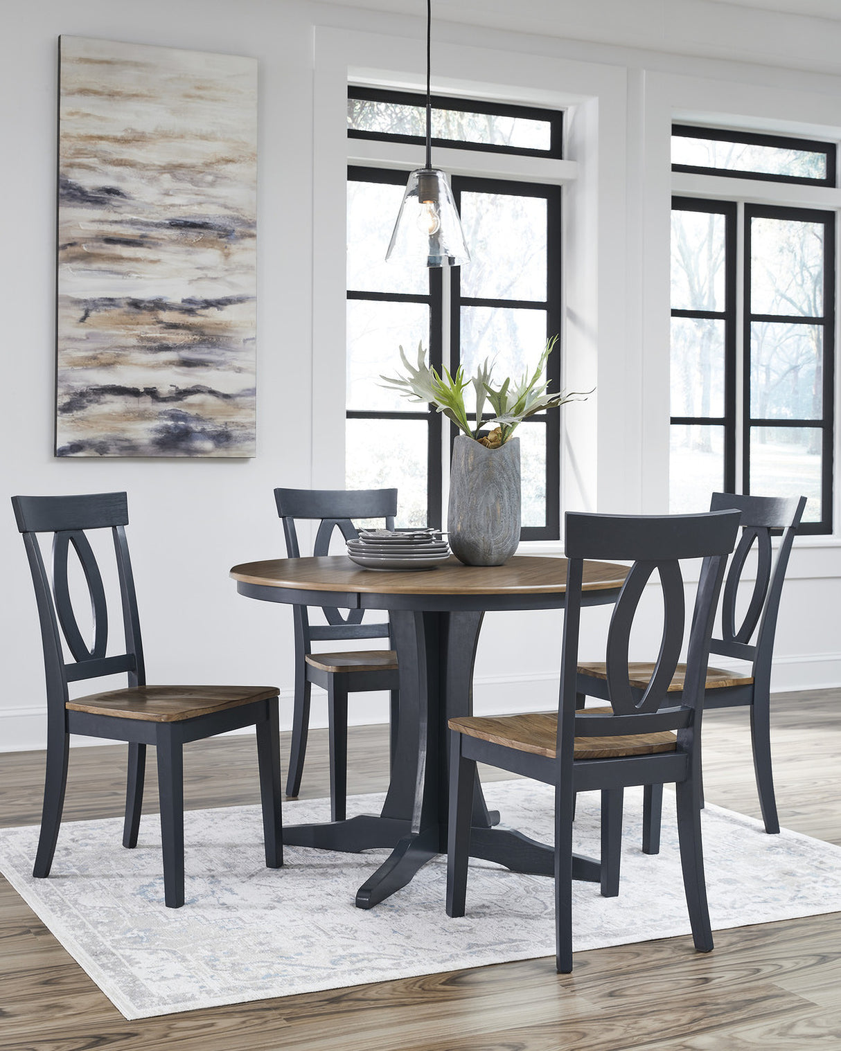 Landocken Brown And Blue Round Dining Room Set