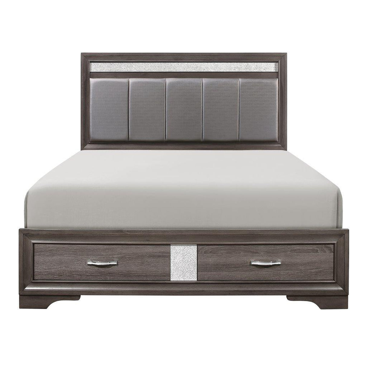 Luster Gray And Silver Glitter Upholstered Storage Platform Bedroom Set