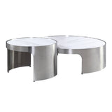 Abilene Marble Top & Brush Silver Finish Coffee Table