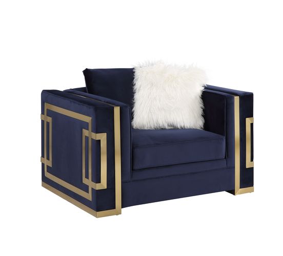 Virrux Blue Velvet & Gold Finish Chair