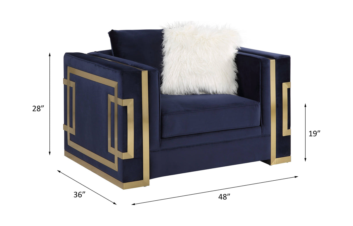 Virrux Blue Velvet & Gold Finish Chair