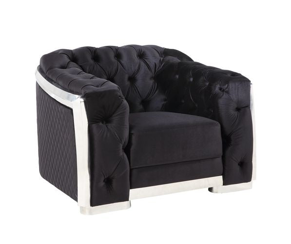 Pyroden Black Velvet & Chrome Finish Chair