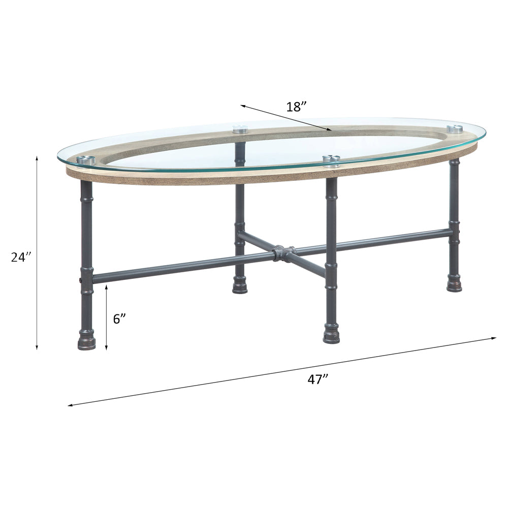 Brantley Clear Glass & Sandy Gray Finish Coffee Table