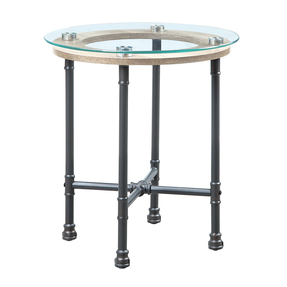 Brantley Clear Glass & Sandy Gray Finish End Table