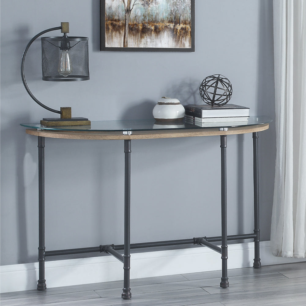 Brantley Clear Glass & Sandy Gray Finish Side Table