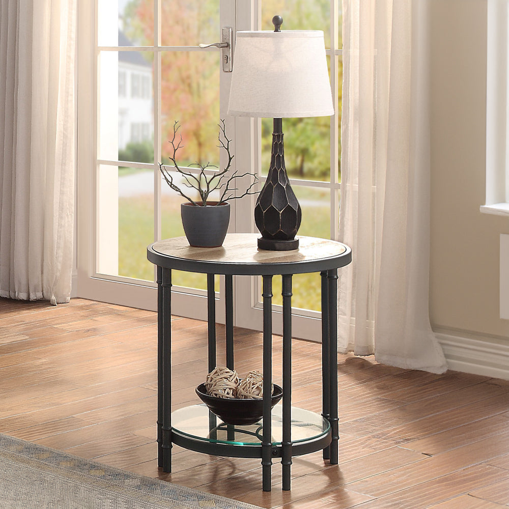 Brantley Oak & Sandy Black Finish End Table