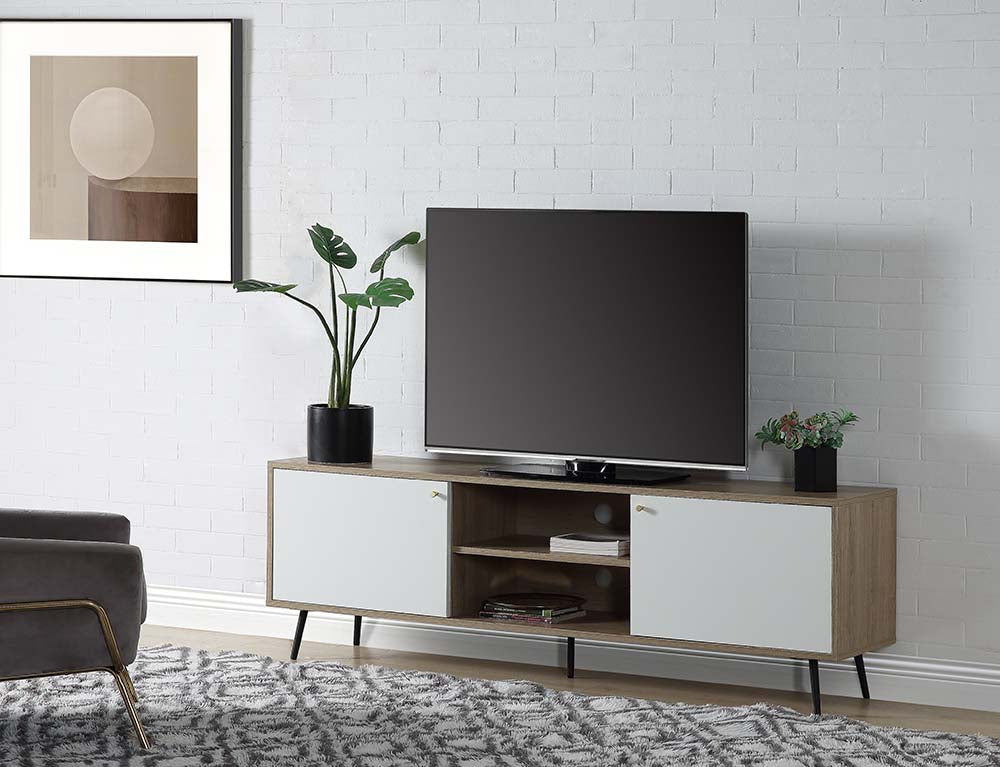 Wafiya Rustic Oak, White & Black Finish Tv Stand