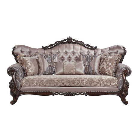 Benbek Fabric & Antique Oak Finish Sofa