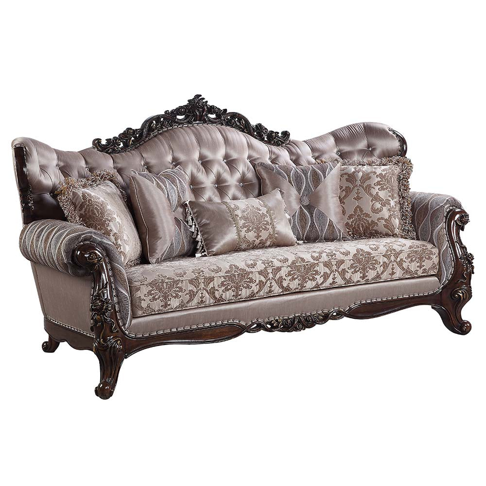 Benbek Fabric & Antique Oak Finish Sofa