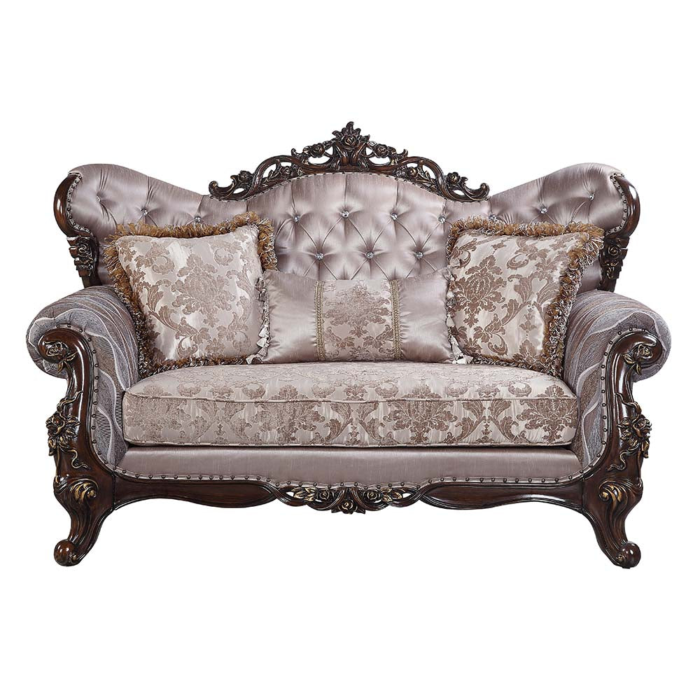 Benbek Fabric & Antique Oak Finish Loveseat