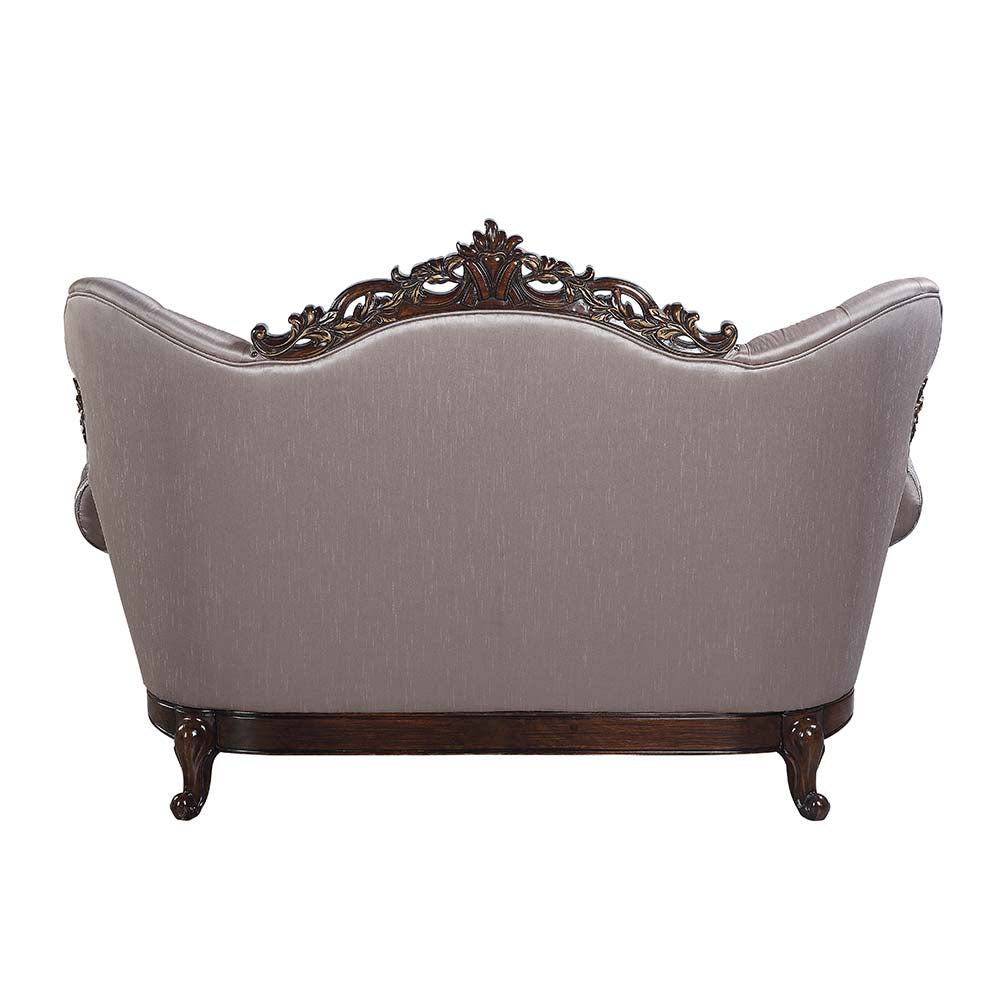 Benbek Fabric & Antique Oak Finish Loveseat