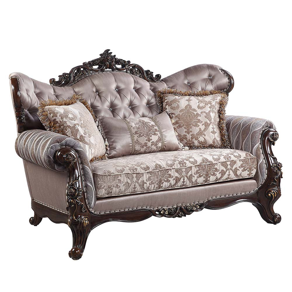 Benbek Fabric & Antique Oak Finish Loveseat