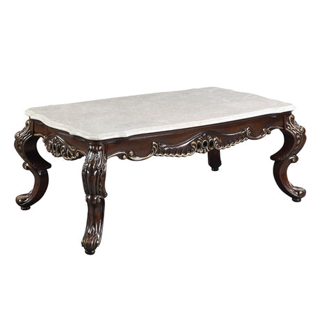 Benbek Marble & Antique Oak Finish Coffee Table