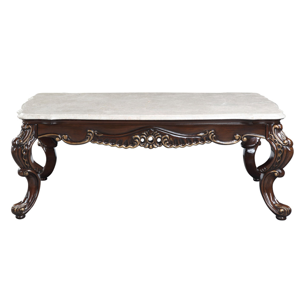 Benbek Marble & Antique Oak Finish Coffee Table