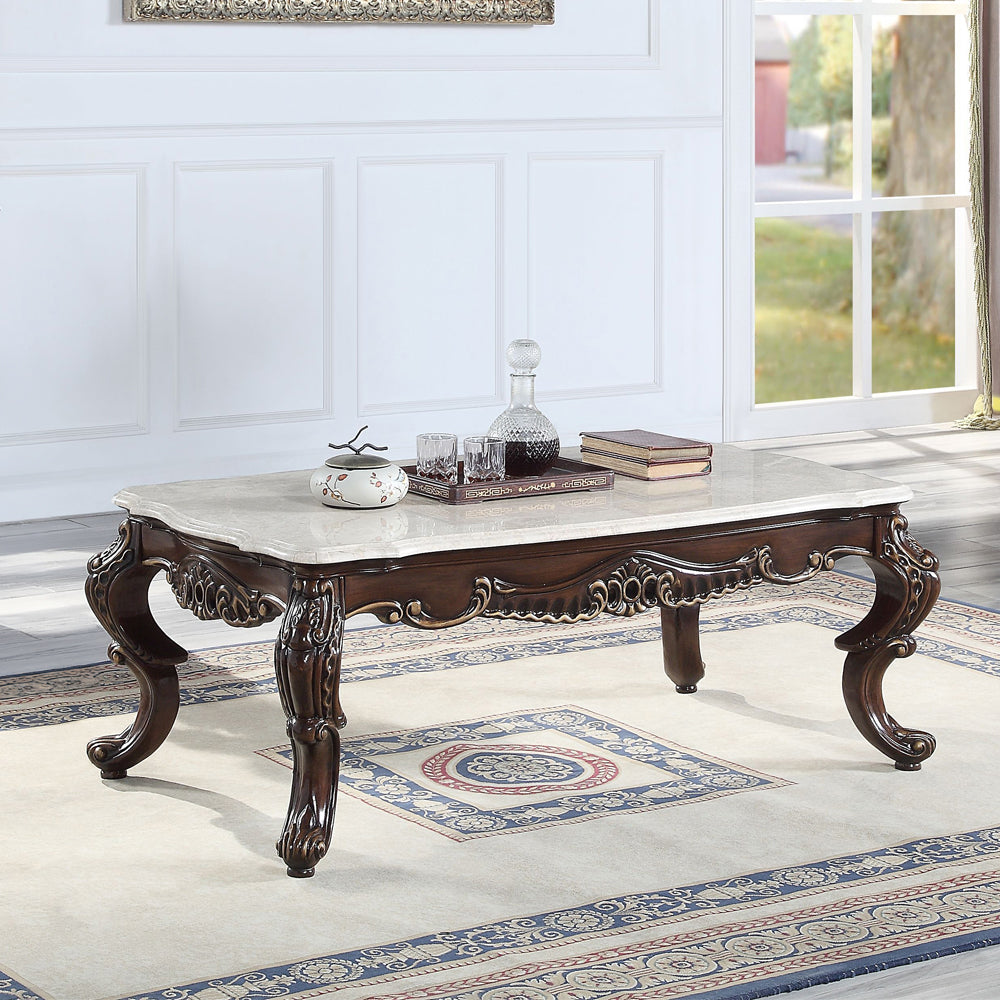 Benbek Marble & Antique Oak Finish Coffee Table