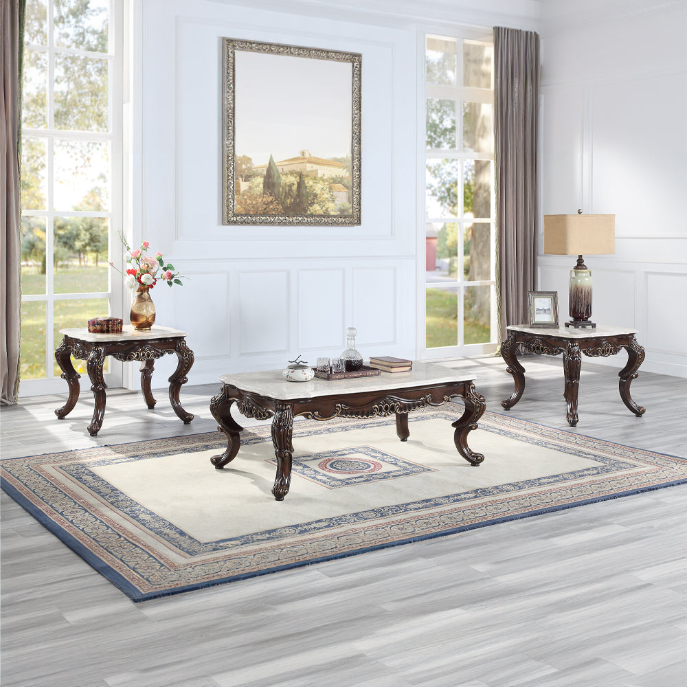 Benbek Marble & Antique Oak Finish Coffee Table