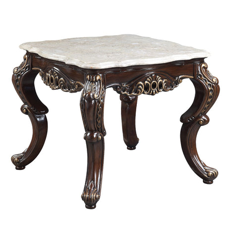 Benbek Marble & Antique Oak Finish End Table