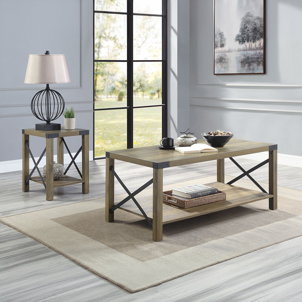 Abiram Rustic Oak Finish End Table