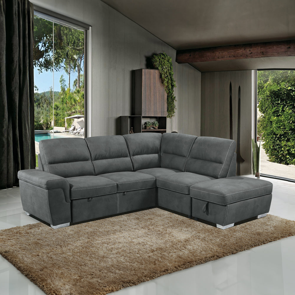 Acoose Gray Fabric Sectional Sofa