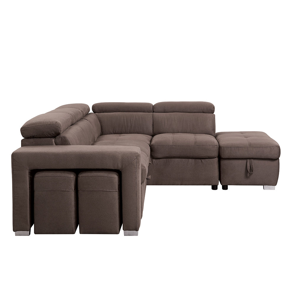 Acoose Brown Fabric Sectional Sofa