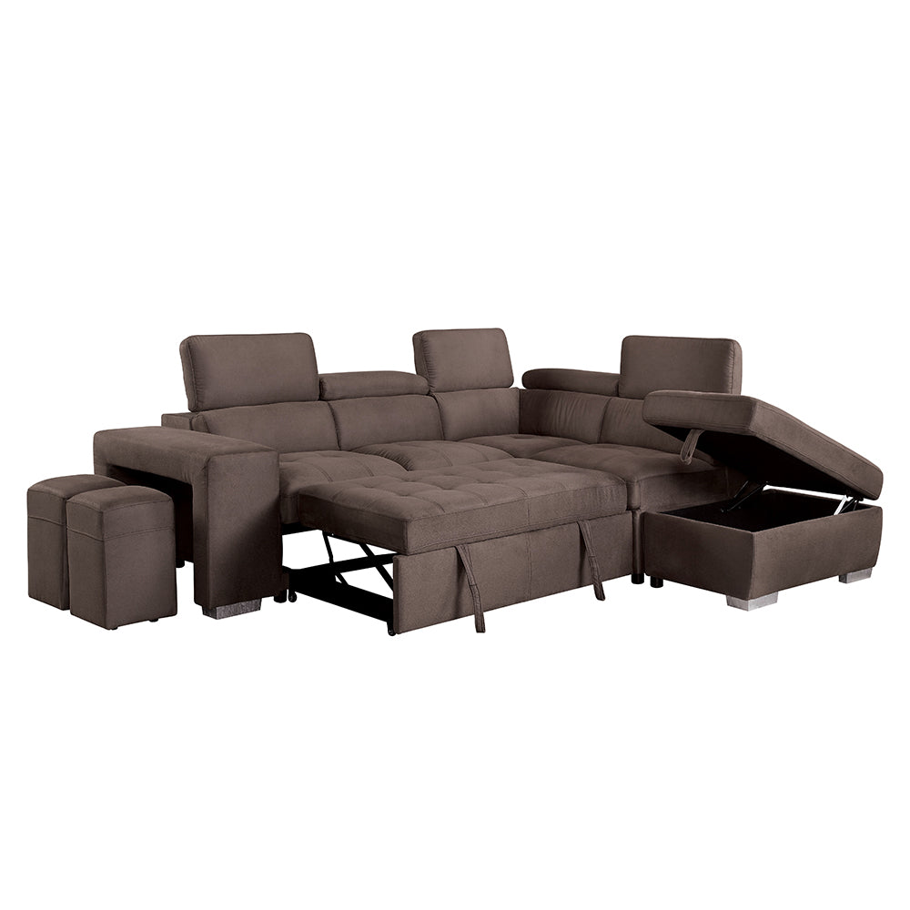 Acoose Brown Fabric Sectional Sofa