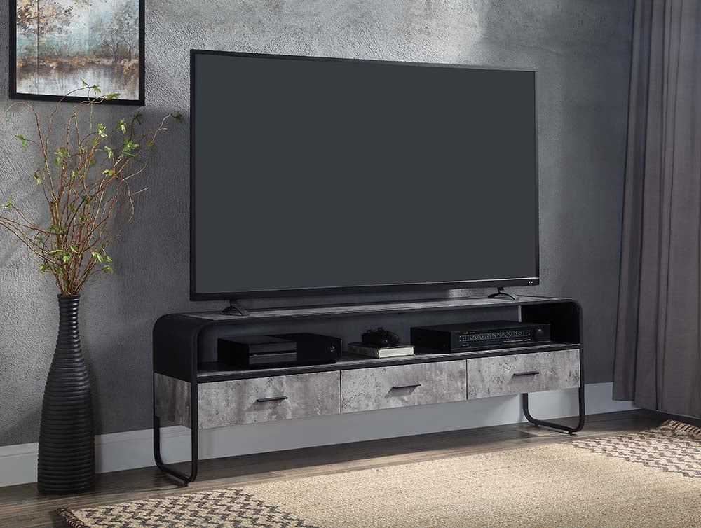 Raziela Concrete Gray & Black Finish Tv Stand